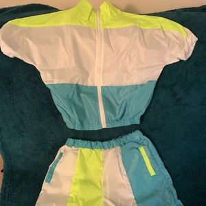 Teal/LimeGreen/ White Two Piece Short Set